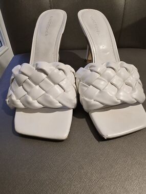 Marc Fisher White Braided Square-Toe Slide Heels